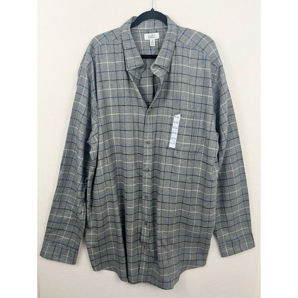 Croft & Barrow 3XLT Tall Heather Gray Plaid Casual Shirt NWT Cotton Lumberjack
